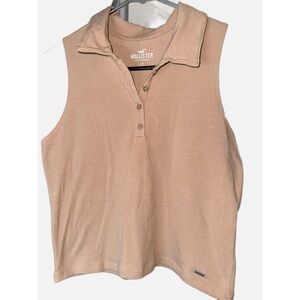 Hollister- Beige Sleeveless Polo Top Size Large